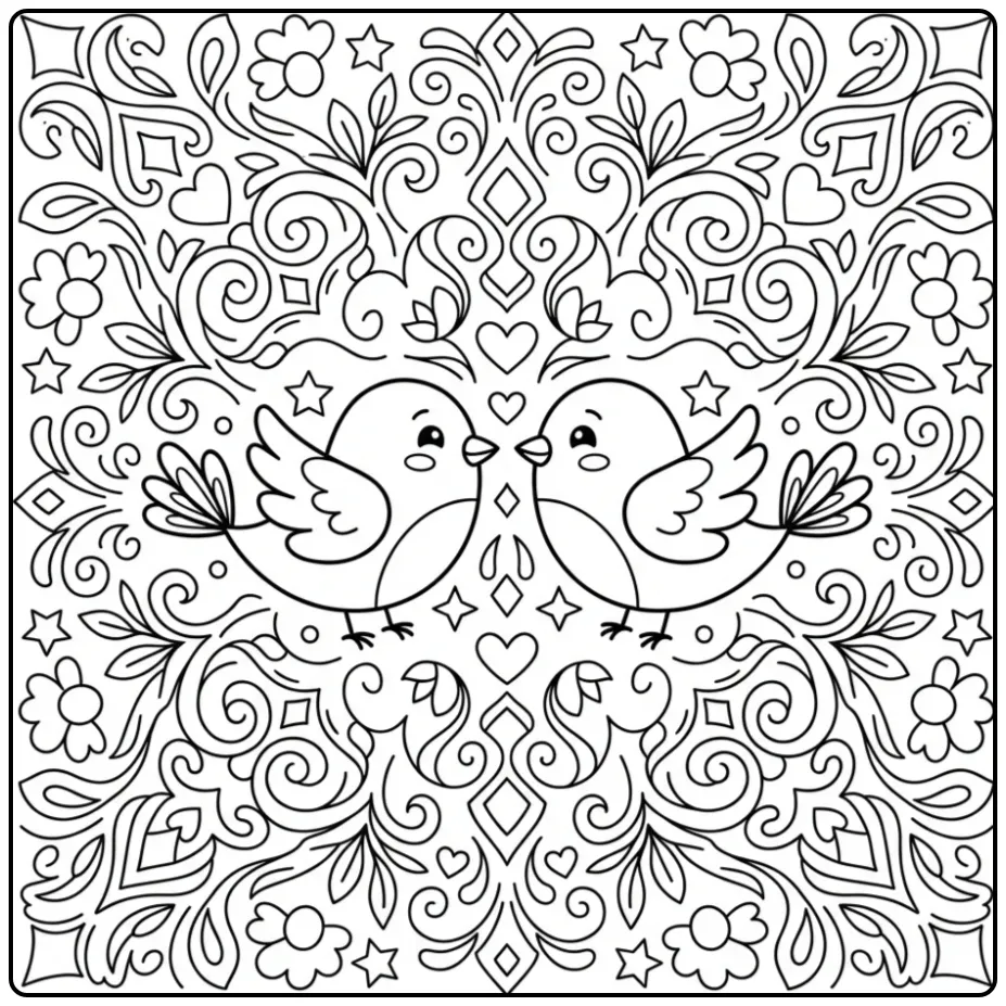 Symmetrische kleurplaat mandala vogel voor kinderen.