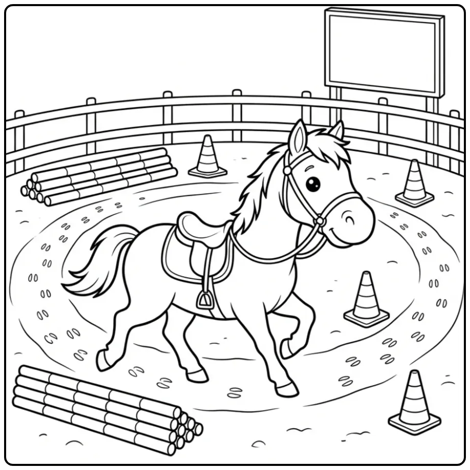 Galopperend paard in arena kleurplaat paard voor kinderen