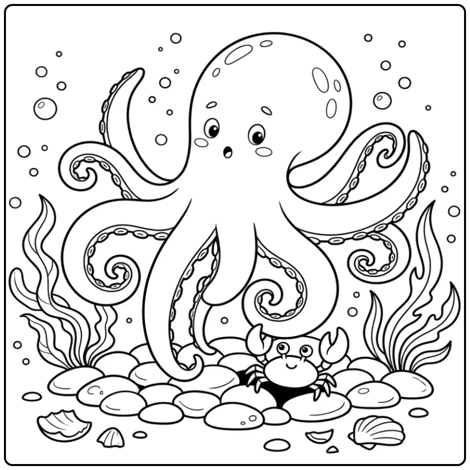 Een leuke octopus kleurplaat die voorzichtig balanceert.