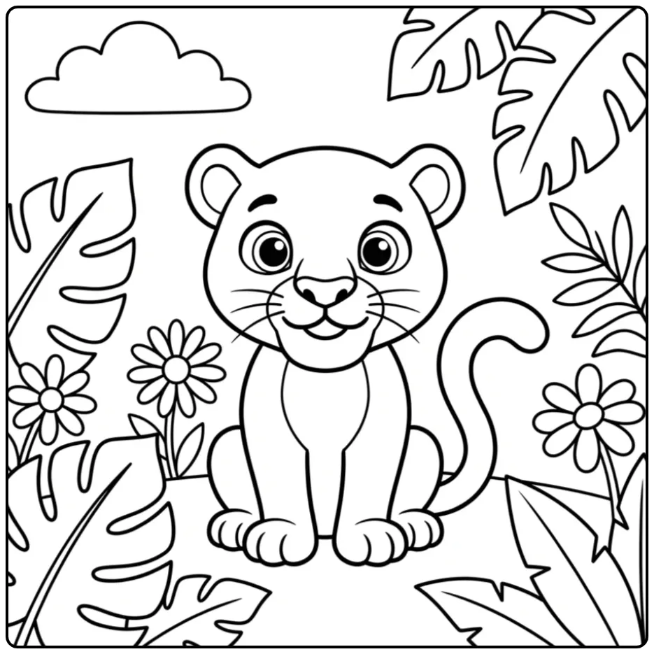 Leuke panter kleurplaat makkelijk voor jonge kinderen.
