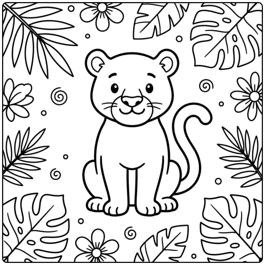 Vrolijke panter kleurplaat makkelijk en simpel getekend.