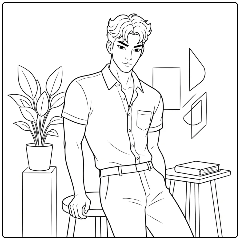 Jonge man in een kpop demon hunters kleurplaat Abso stijl.