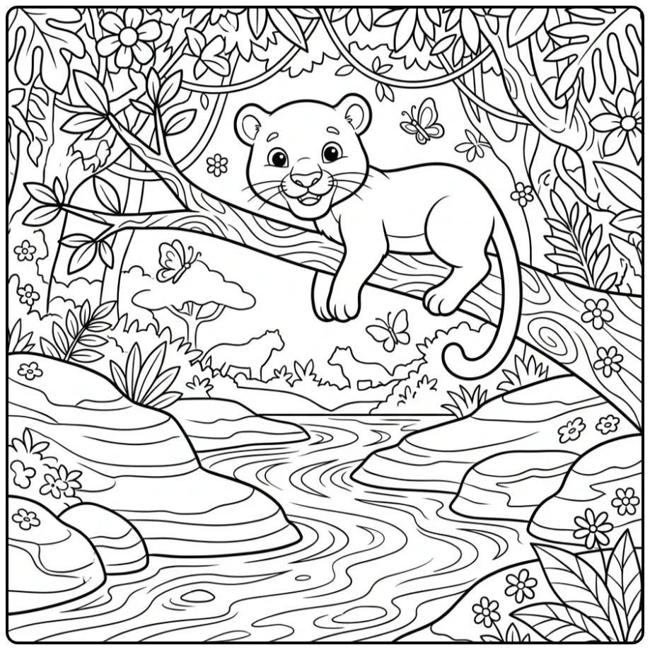 Gedetailleerde kleurplaat panter moeilijk in de natuur.