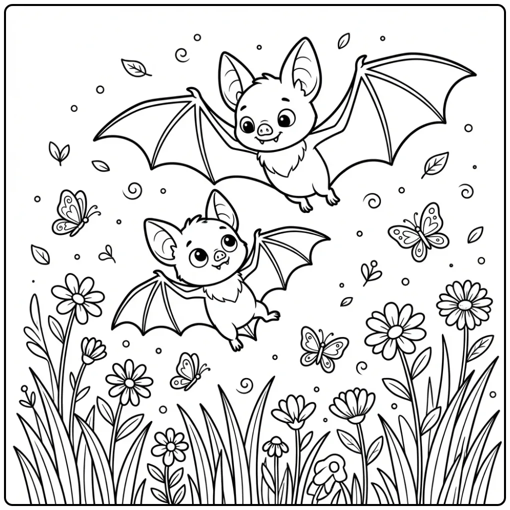 Schattige vleermuis kleurplaat baby leert vliegen.
