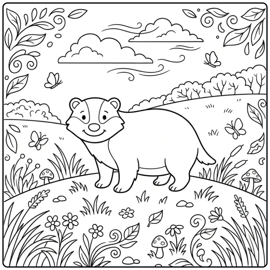 Schattige kleurplaat das op een heuvel in de natuur.