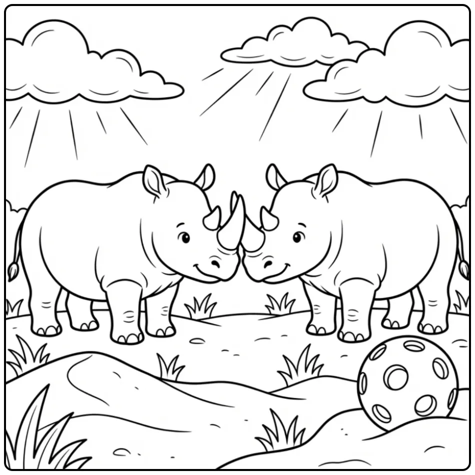 Schattige kleurplaat neushoorn vrienden in de dierentuin.
