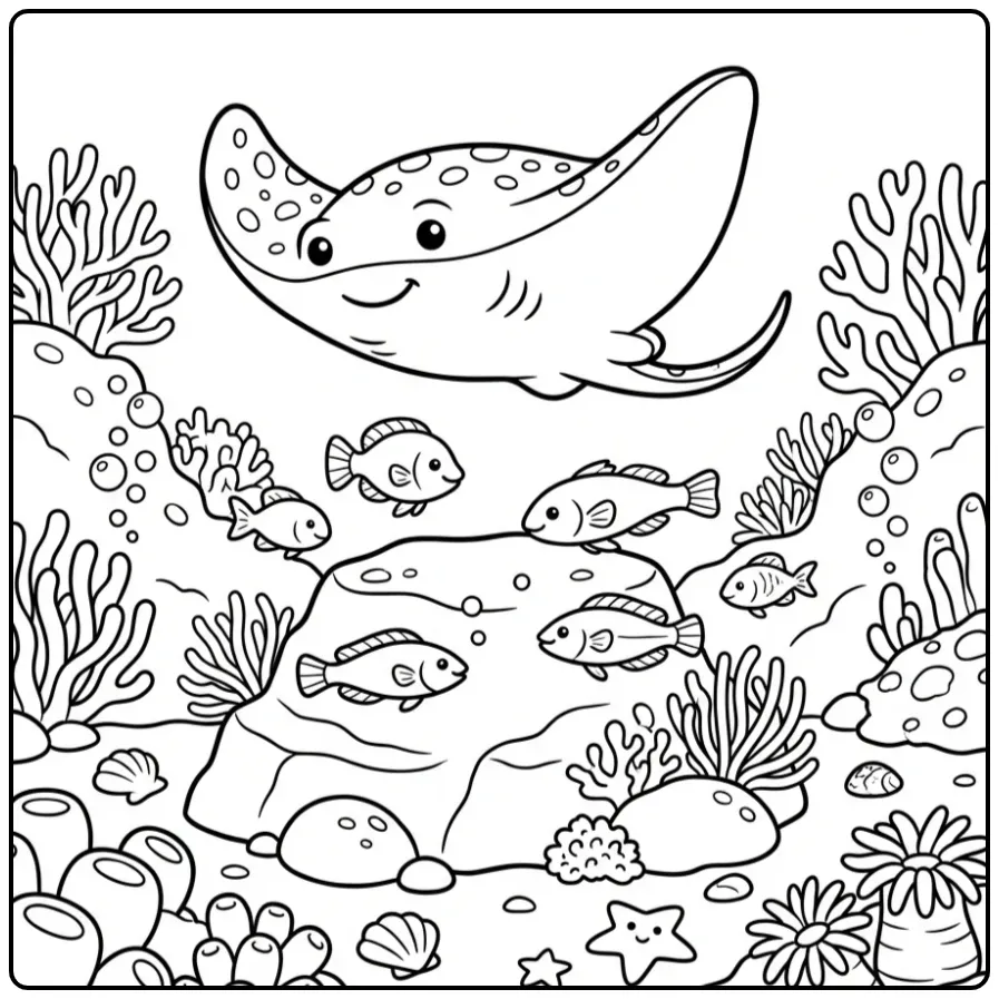 Een schattige kleurplaat rog boven koraal.