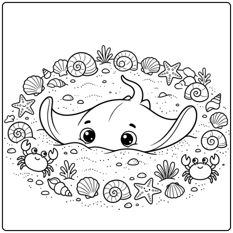 Schattige kleurplaat rog half begraven in het zand.