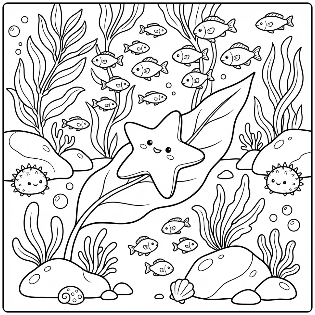 Leuke zeester kleurplaat op een groot blad.