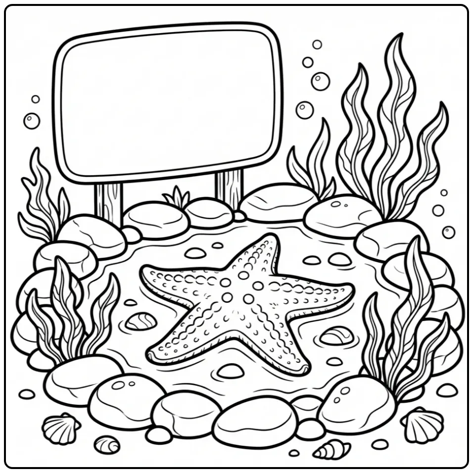 Schattige zeester kleurplaat in een dierentuin badje.