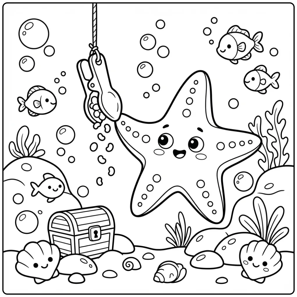 Een vrolijke zeester kleurplaat tijdens voertijd.