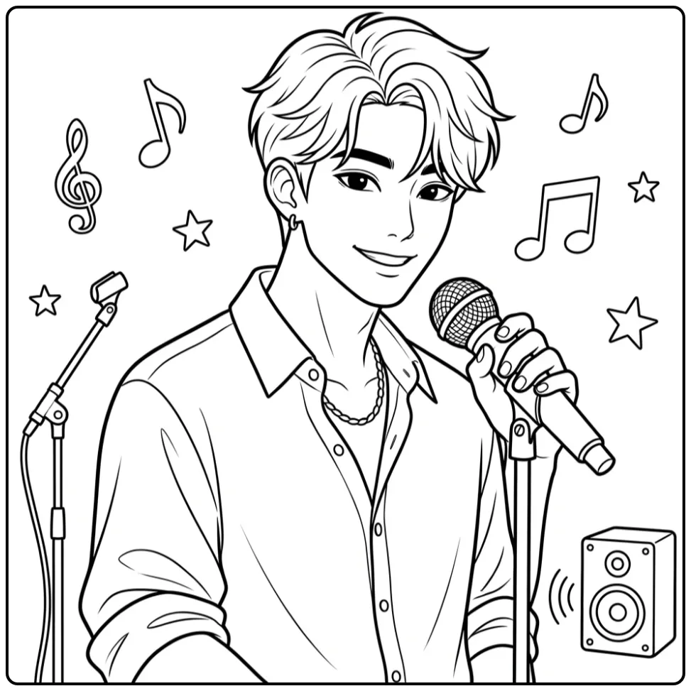 Jinu kpop demon hunters kleurplaat van een zingende idool.
