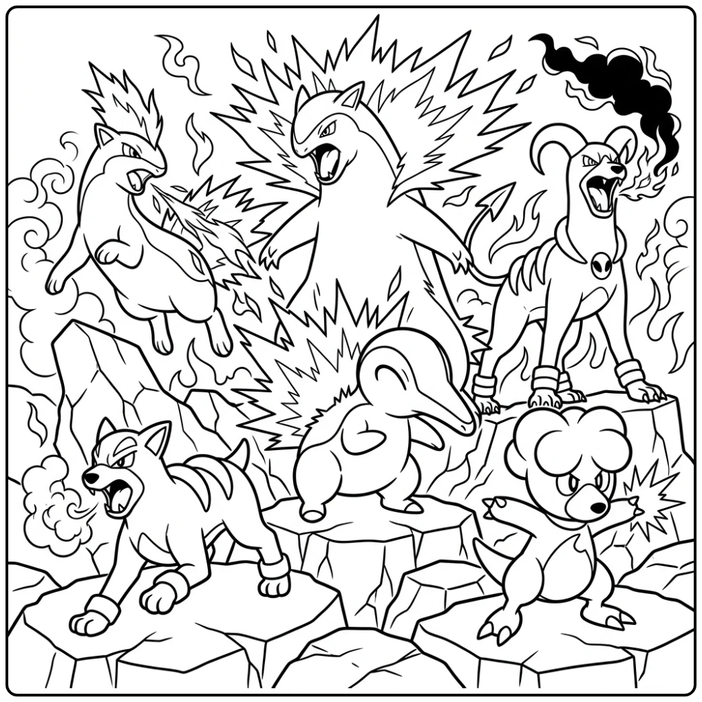 Vurige Pokemon kleurplaat van de tweede generatie met vuur.