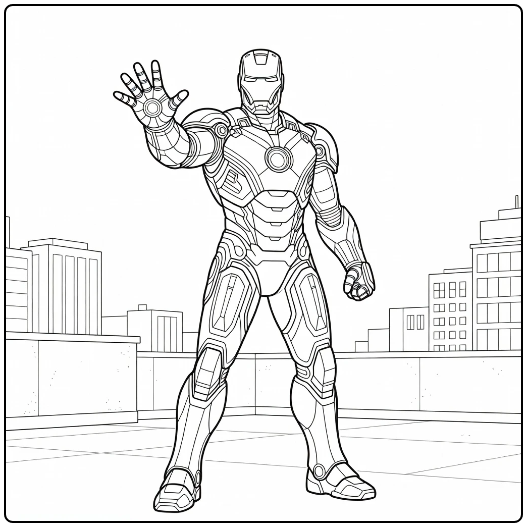 Stoere iron man kleurplaat met zijn repulsor klaar voor actie