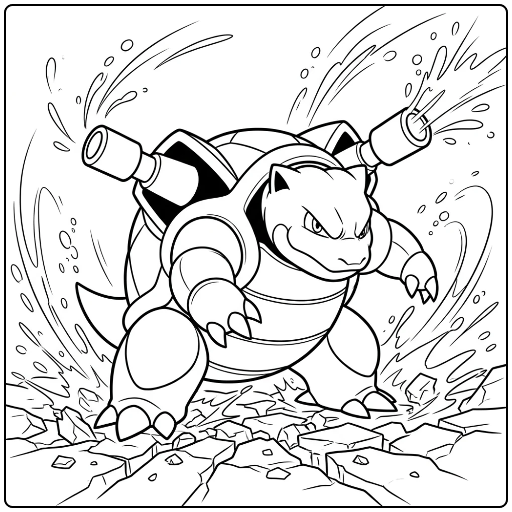 Stoere kleurplaat pokemon blastoise in de aanval.