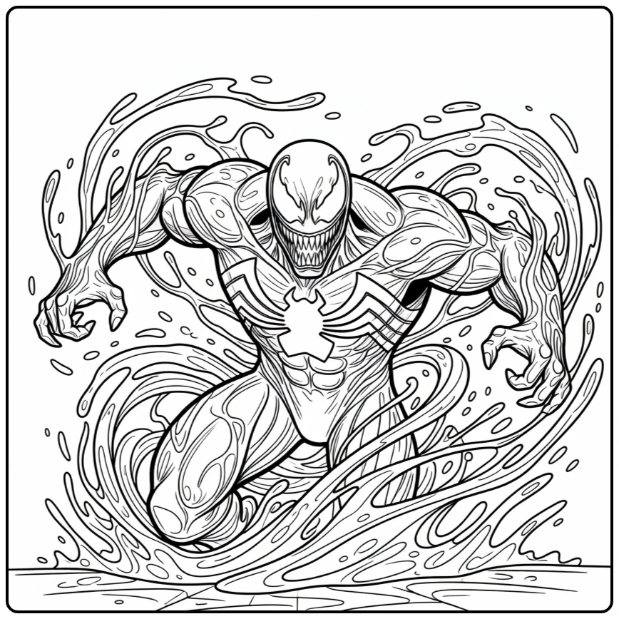 Stoere venom kleurplaat waar hij uit symbiote slijm komt.