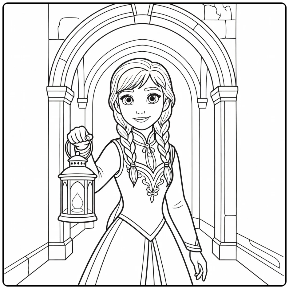 Mooie anna kleurplaat met een lantaarn in een kasteel.