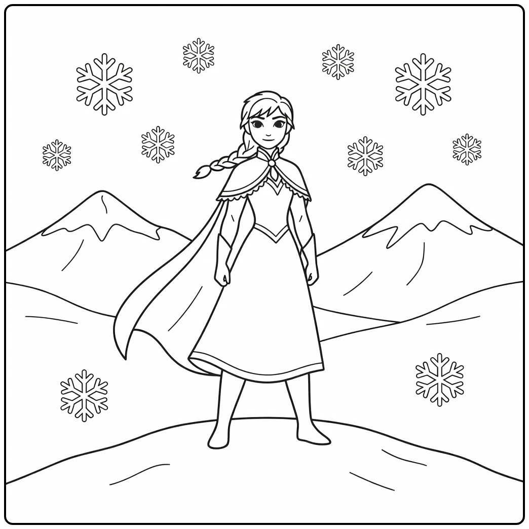 Prachtige anna kleurplaat op een besneeuwde heuvel.