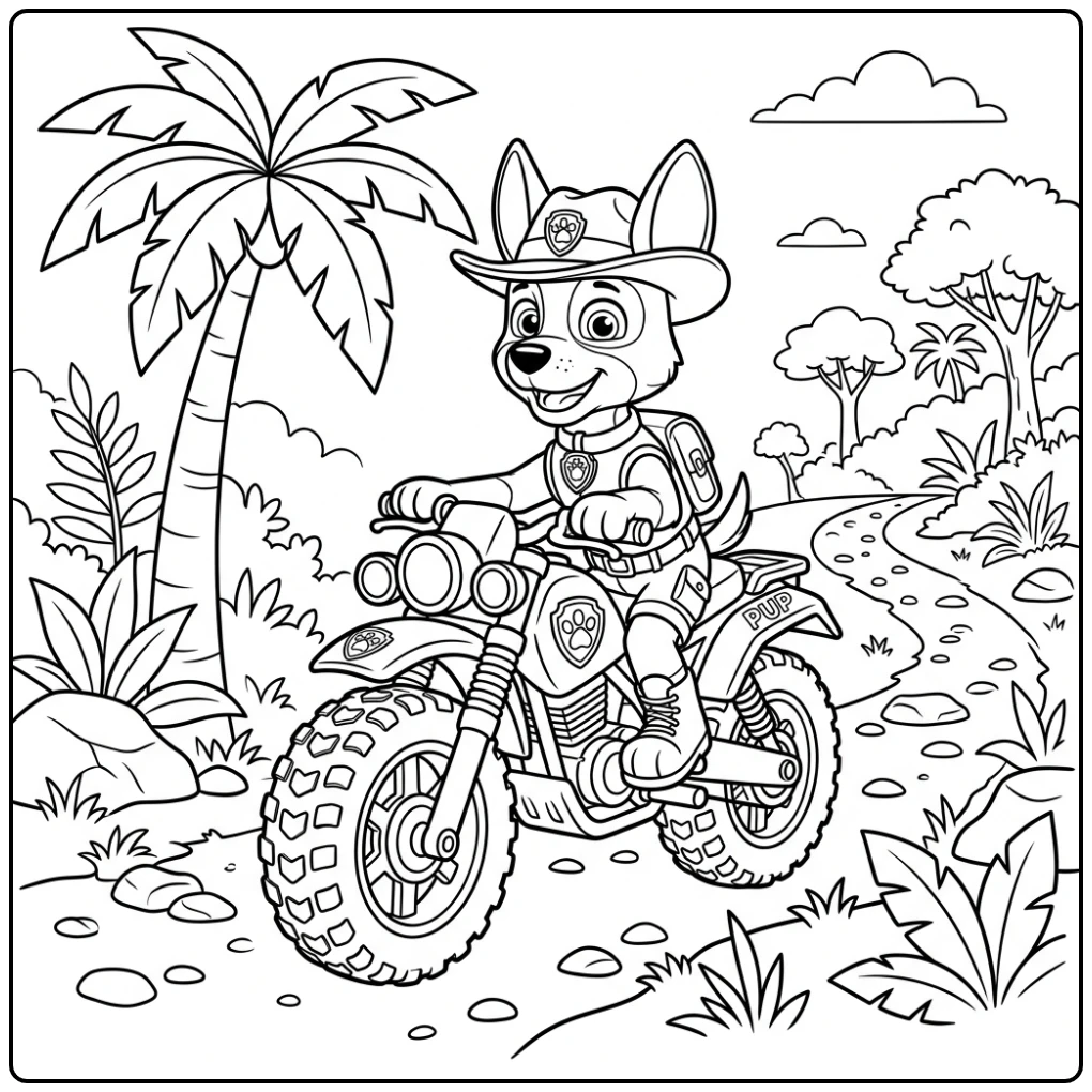 Tracker op zijn motor: patrol moto pups paw patrol moto pups kleurplaat