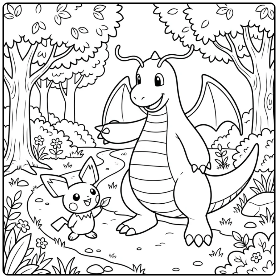 Vriendelijke dragonite kleurplaat helpt verloren Pokémon vinden