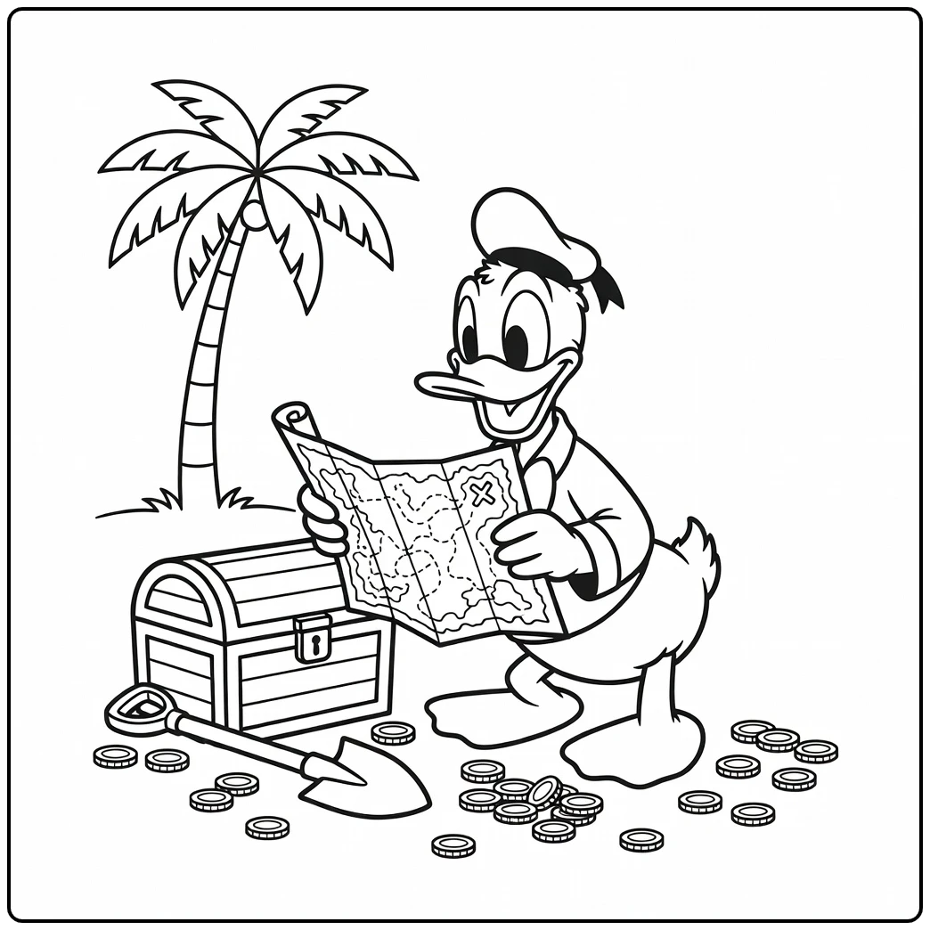 Donald Duck schatkaart ontdekt, kleurplaat donald duck moeilijk