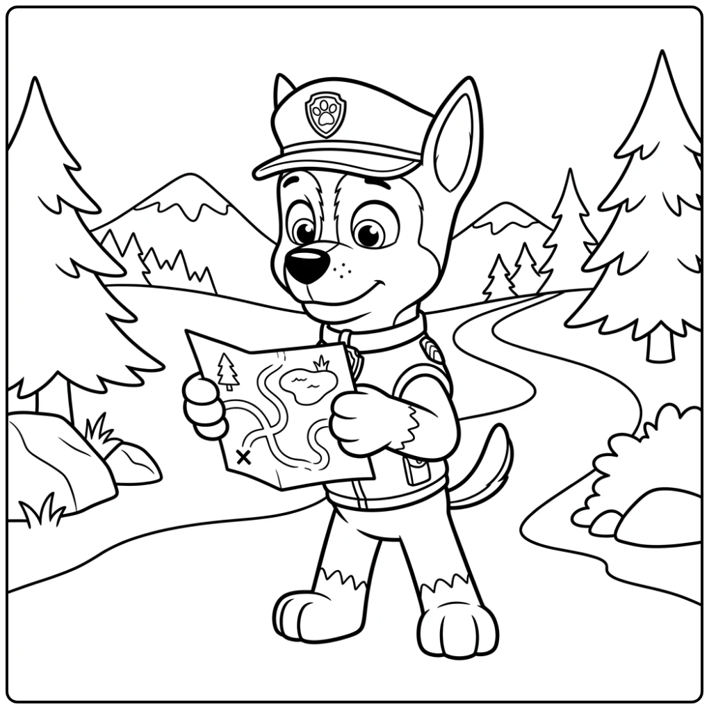 Chase plant redding met kaart, een kleurplaat paw patrol chase.