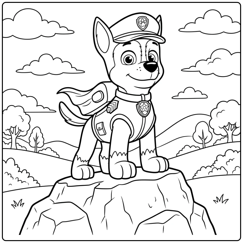 Heldhaftige kleurplaat paw patrol chase op een rots in de wind