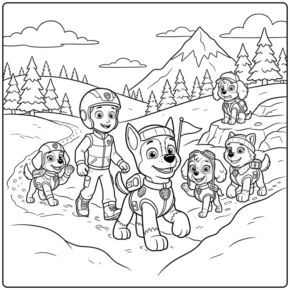 Kleuplaat paw patrol chase: Chase leidt reddingsactie in de sneeuw