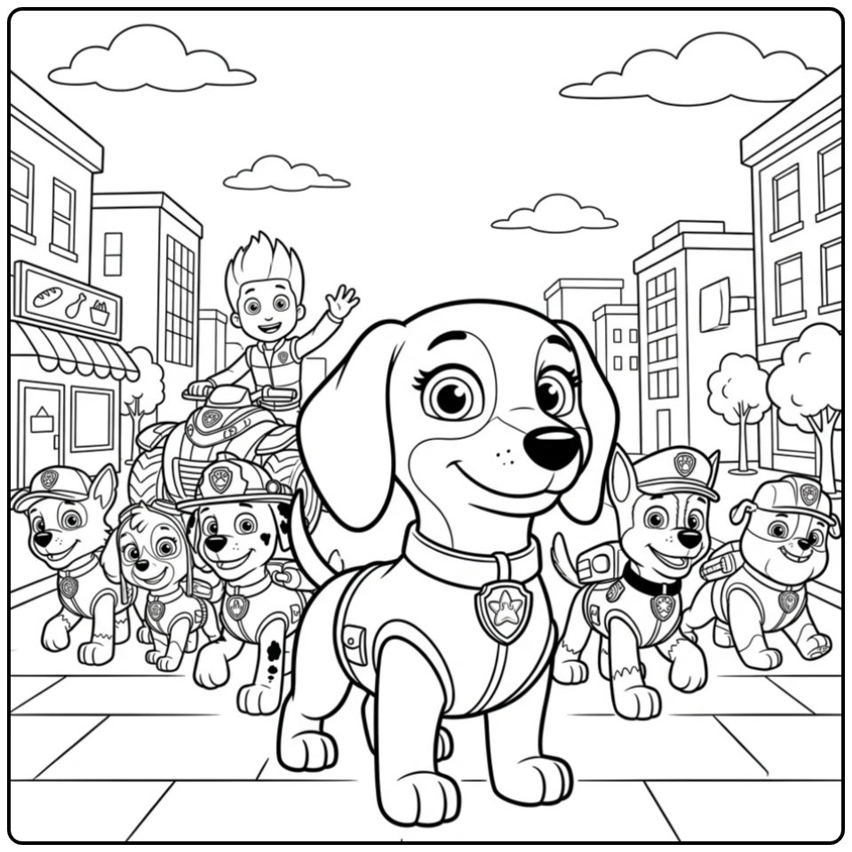 Liberty leidt het Paw Patrol team in Adventure City: kleurplaat paw patrol liberty