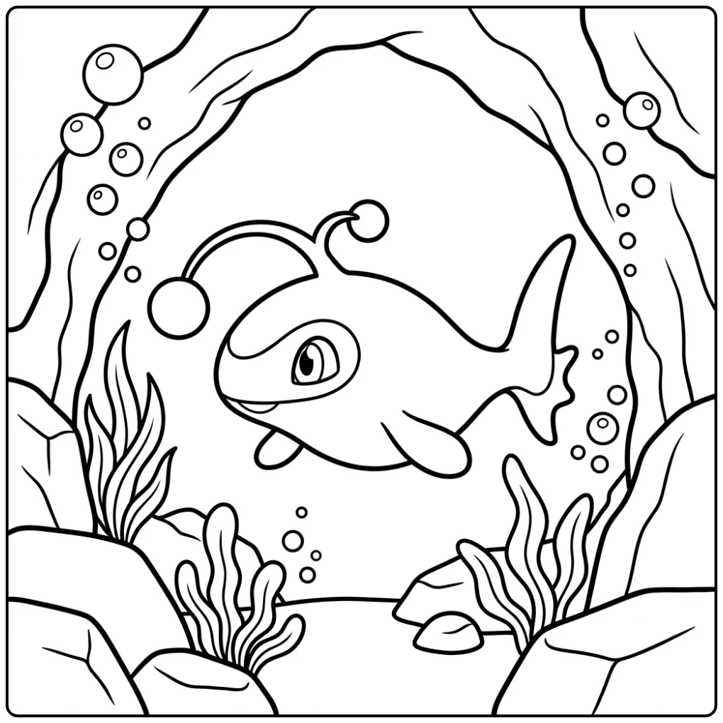 Mooie Pokemon Lanturn kleurplaat in een onderwatergrot.