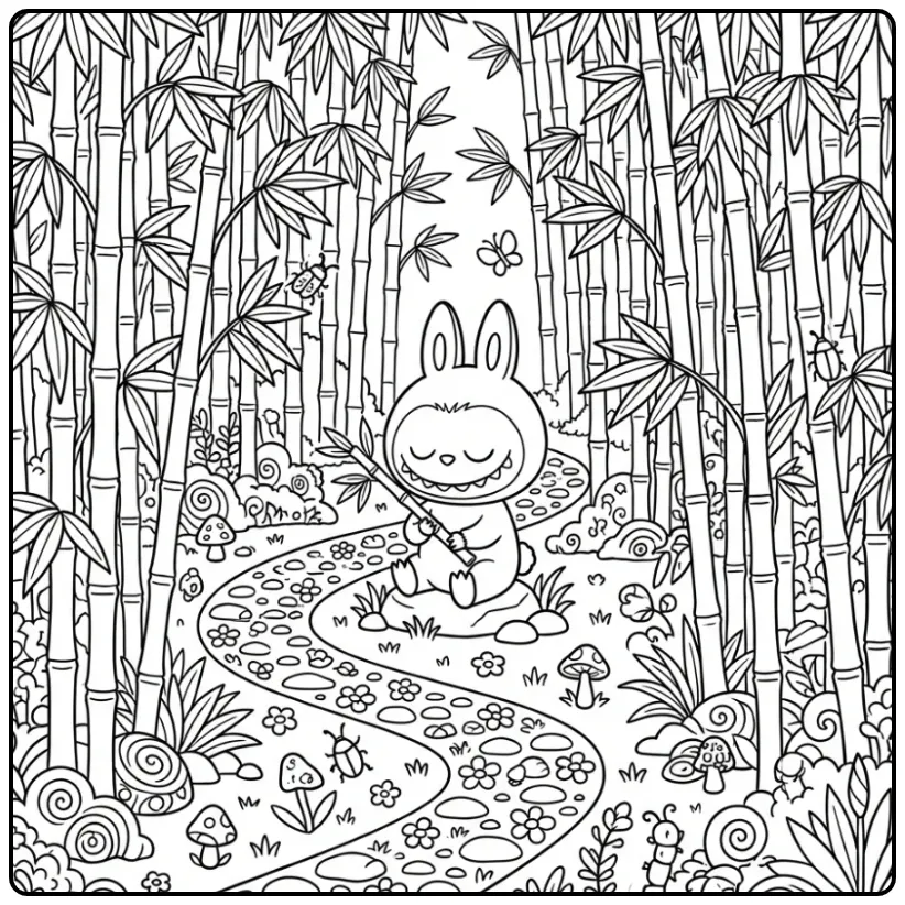 Labubu in bamboebos labubu kleurplaat moeilijk met details.