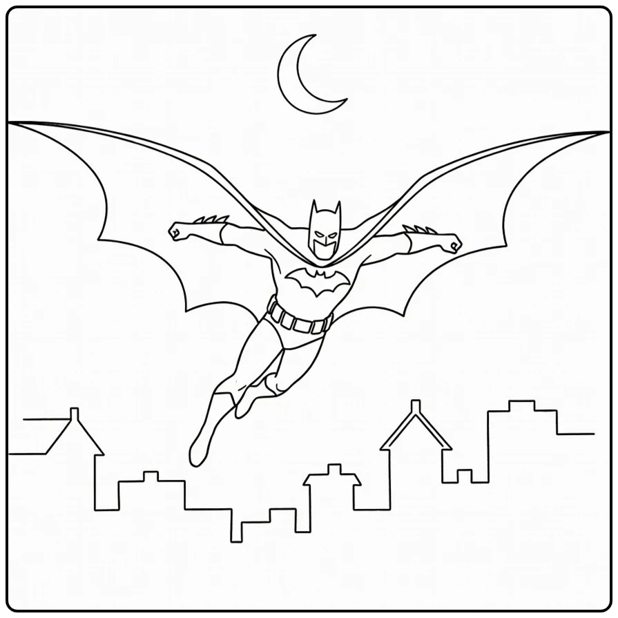 Batman kleurplaat: zweeft nachthemel cape als vleugels