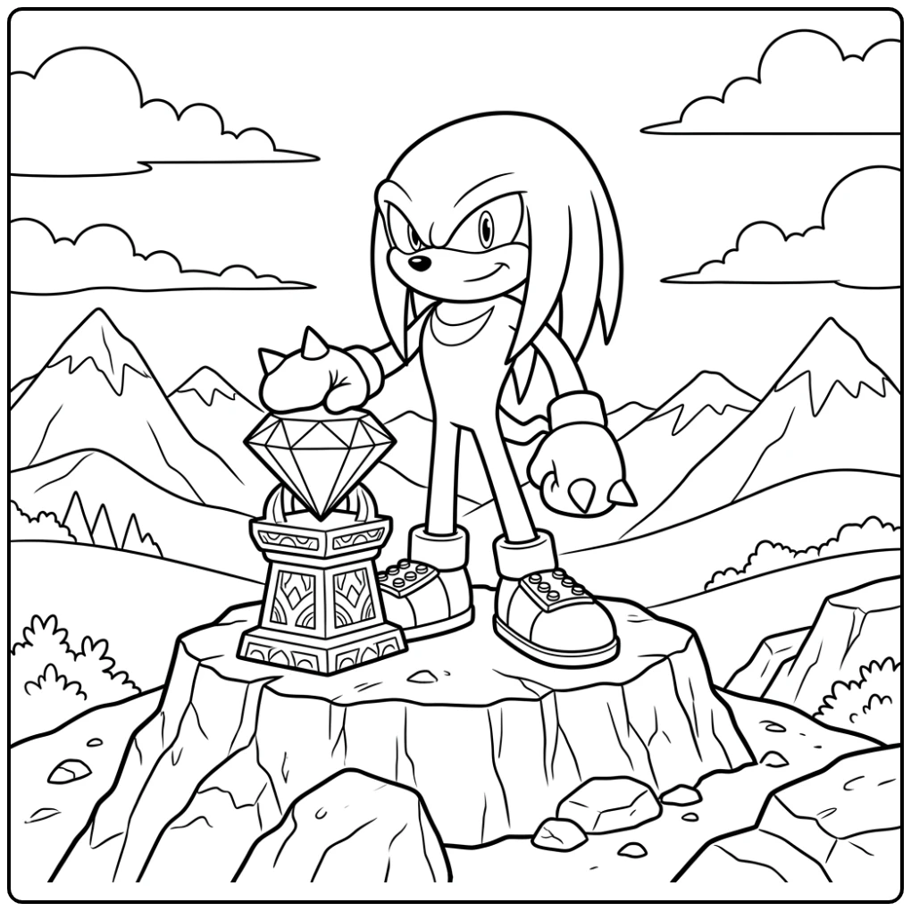Knuckles kleurplaat: stoere Knuckles waakt over Master Emerald