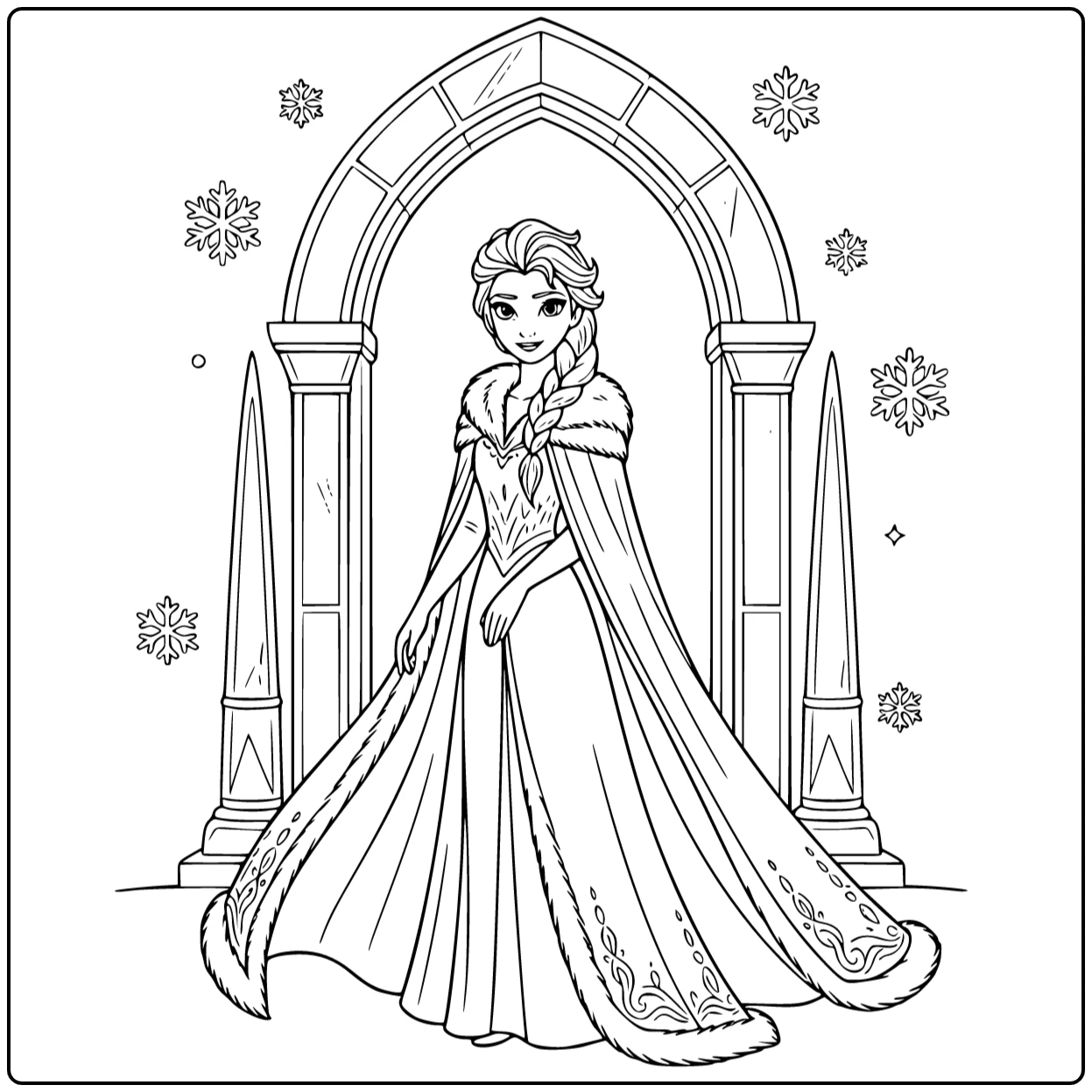 Prachtige elsa kleurplaat met Elsa in een warme wintermantel.