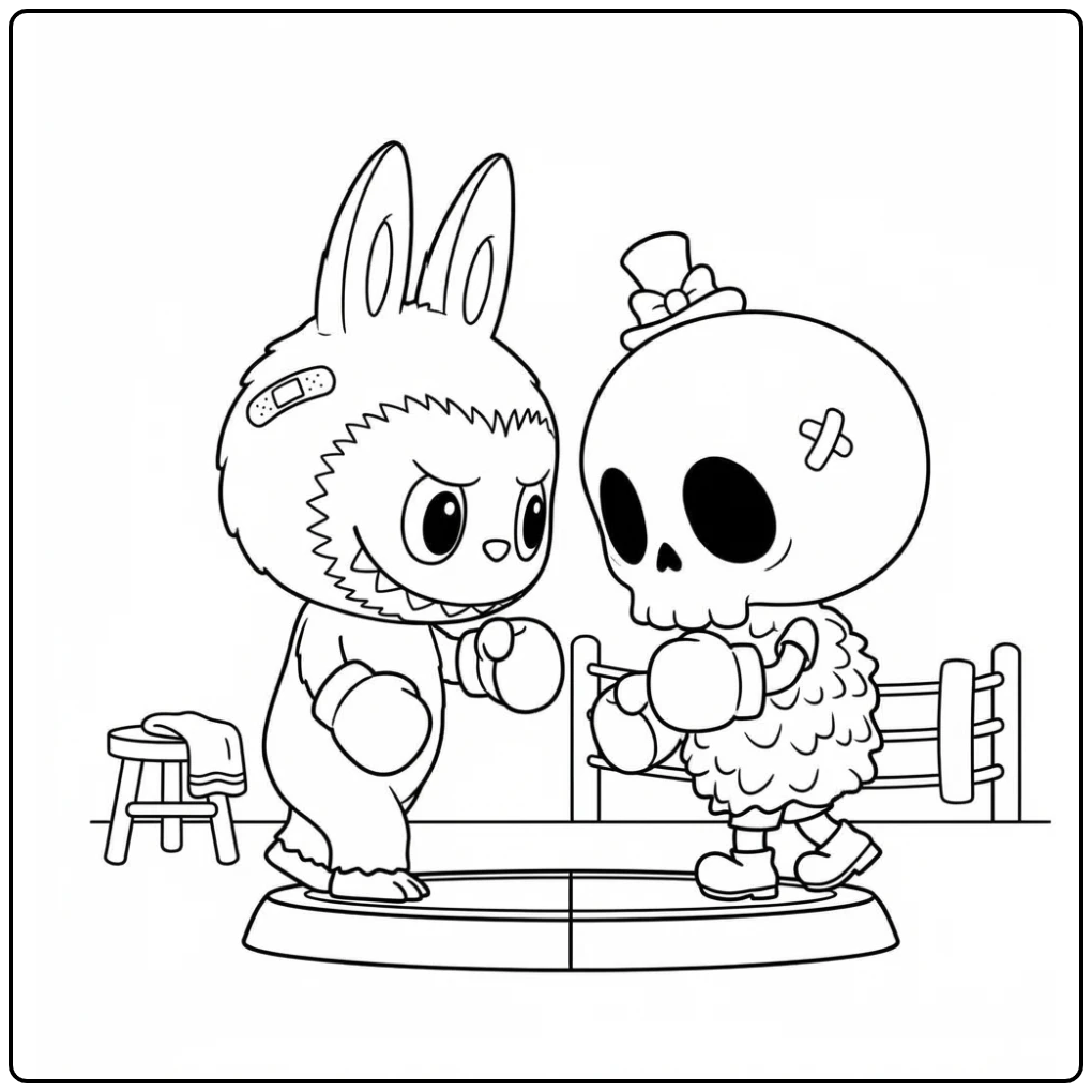 Konijn en skelet boksen op een boze dinsdag.