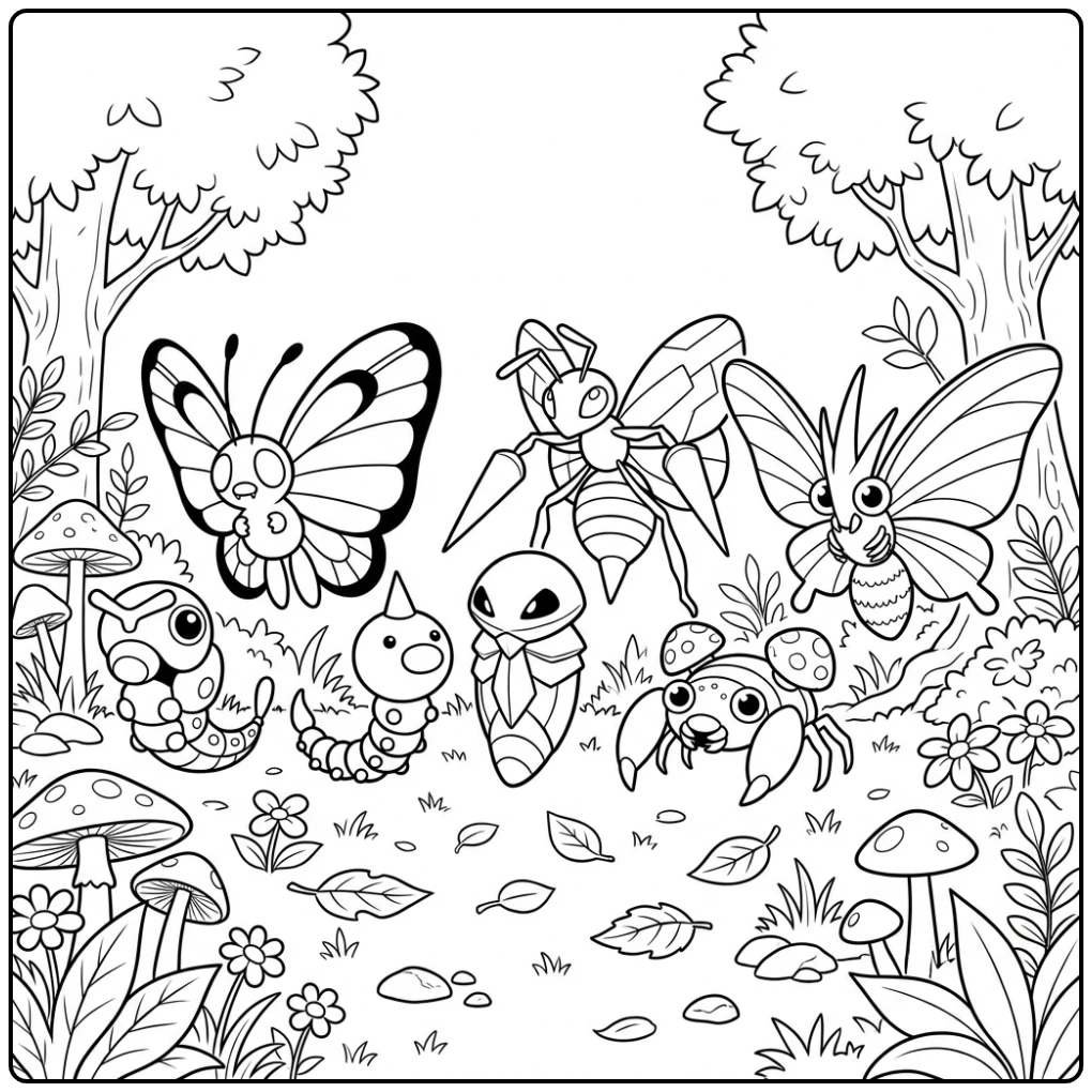 Mooie Pokemon kleurplaat van de eerste generatie in bos