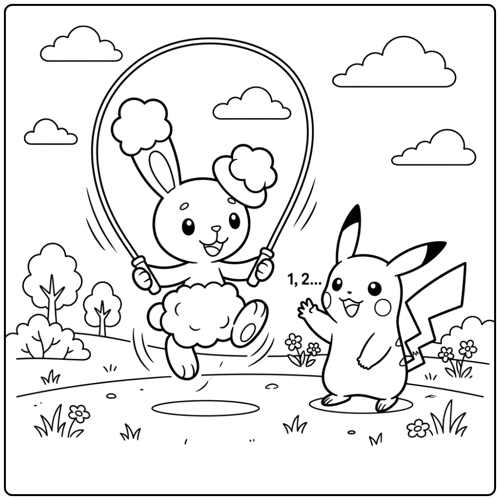 Schattige Buneary en Pikachu: kleurplaat pokemon schattig