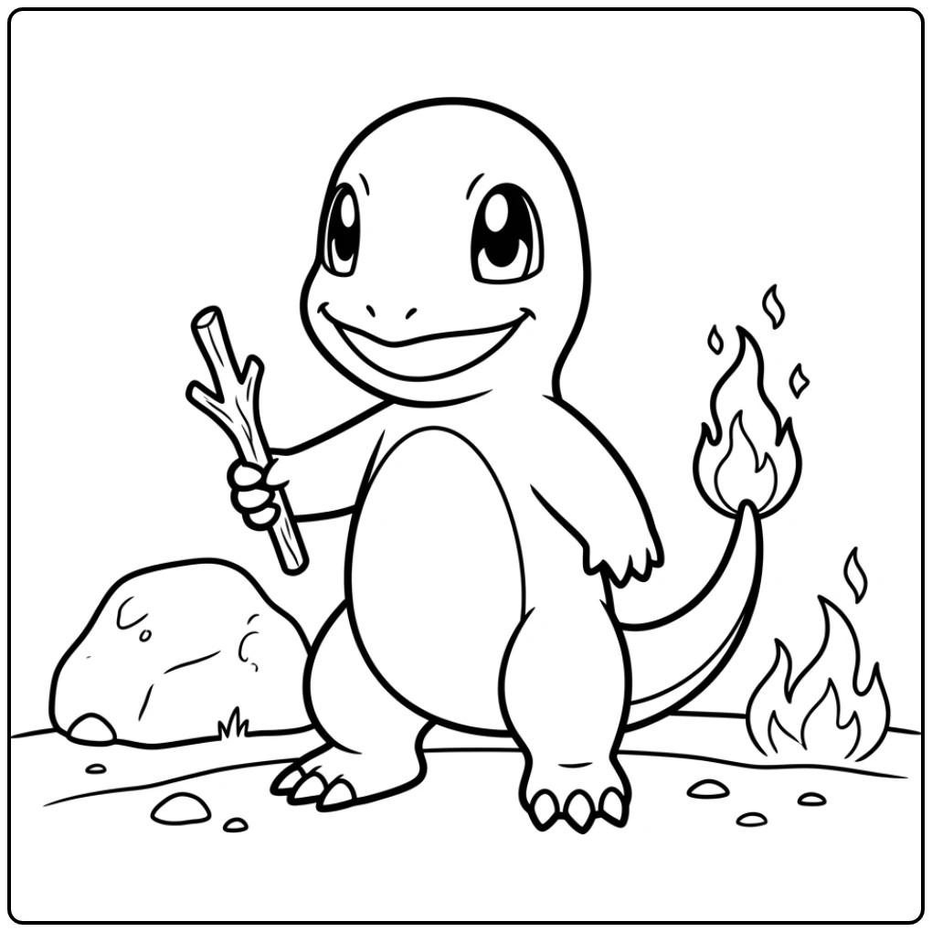 Vrolijke Charmander, een pokemon kleurplaat makkelijk voor kinderen