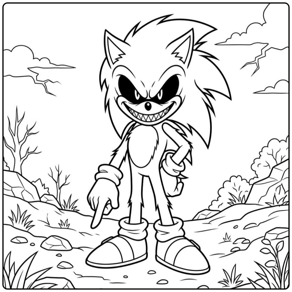 Dreigende sonic exe kleurplaat van Sonic Exe, wijzend op eenvoudig terrein