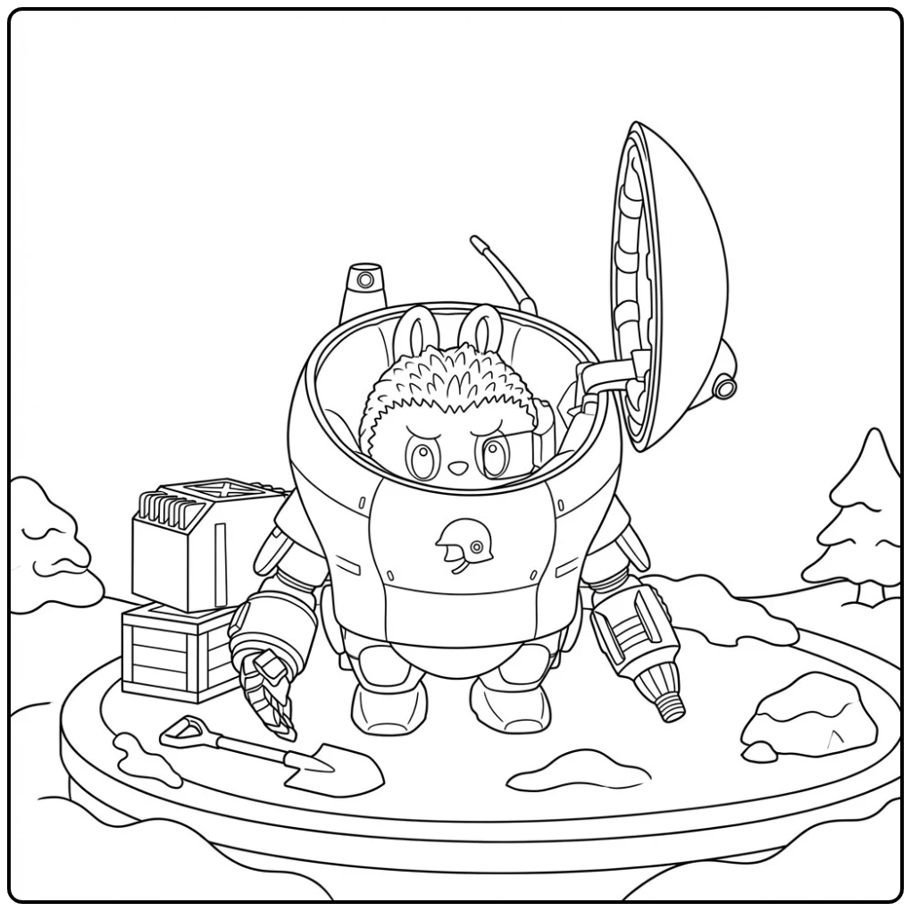 Egel in mecha-pak op een Donker staal kleurplaat.