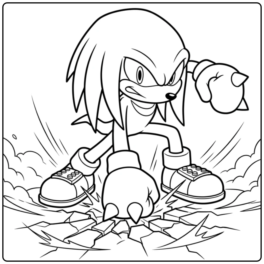 Knuckles kleurplaat: Sterke grondstoot met schokgolven.