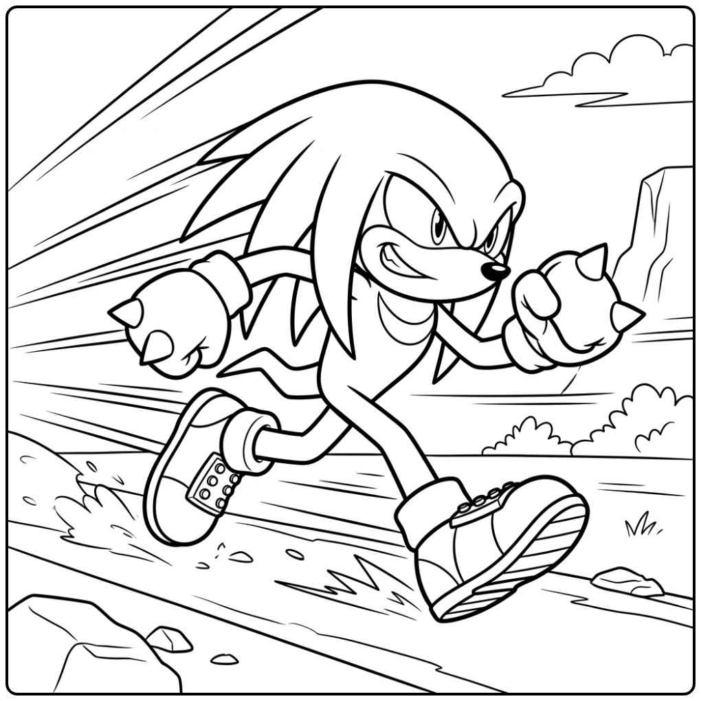Snelle Knuckles kleurplaat in volle ren met dynamische racestrepen.
