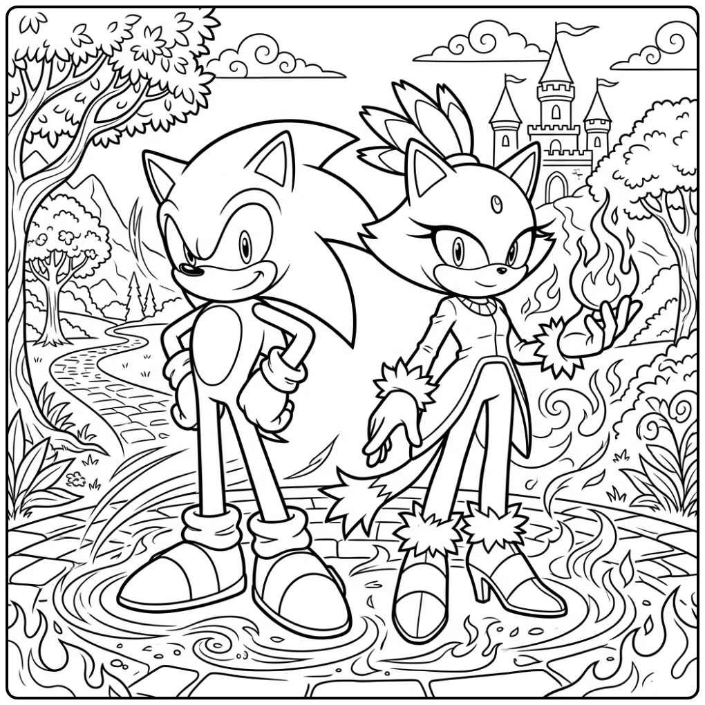 Sonic en Blaze: teamgeest op deze fantastische sonic kleurplaat.