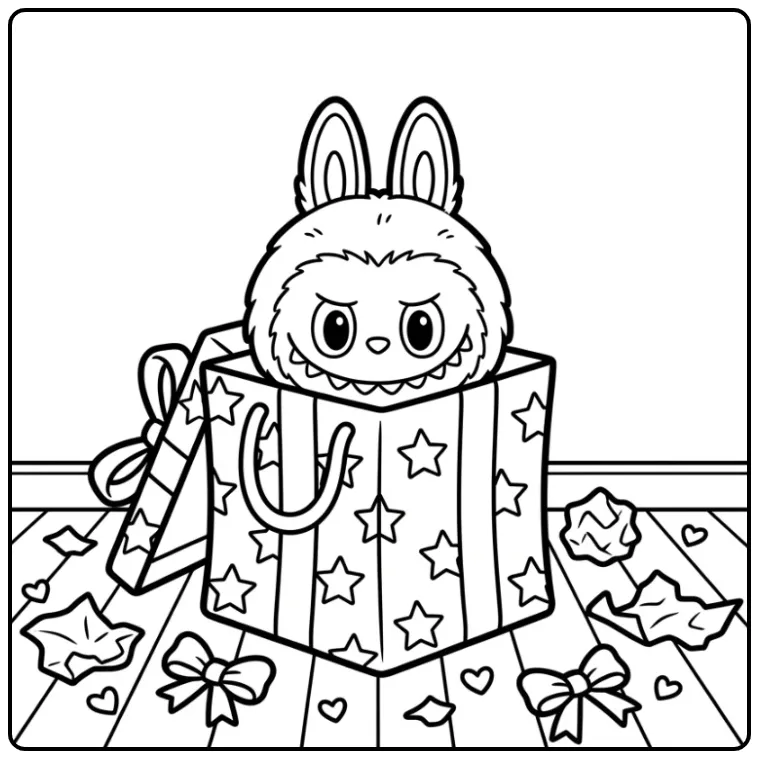 Verrassing! Een leuke kleurplaat labubu secret met strikjes