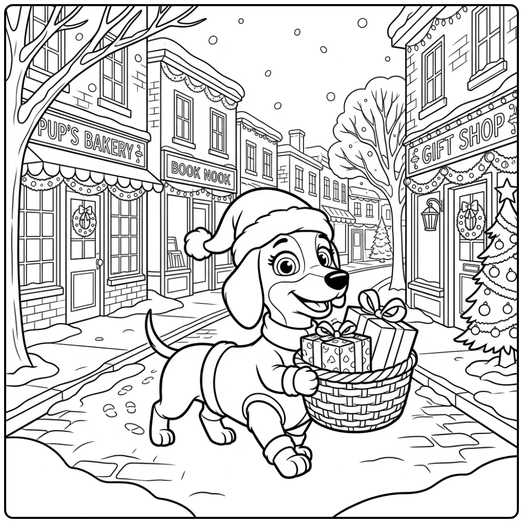 Liberty brengt cadeaus door de sneeuw. paw patrol kerst kleurplaat