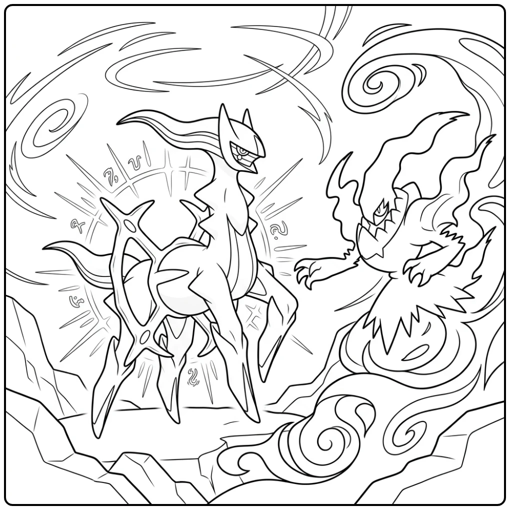 pokemon kleurplaat arceus: majestueus gevecht tegen Darkrai