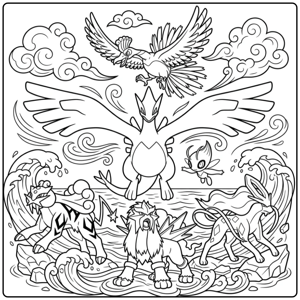 Pokemon kleurplaat van de tweede generatie met Lugia