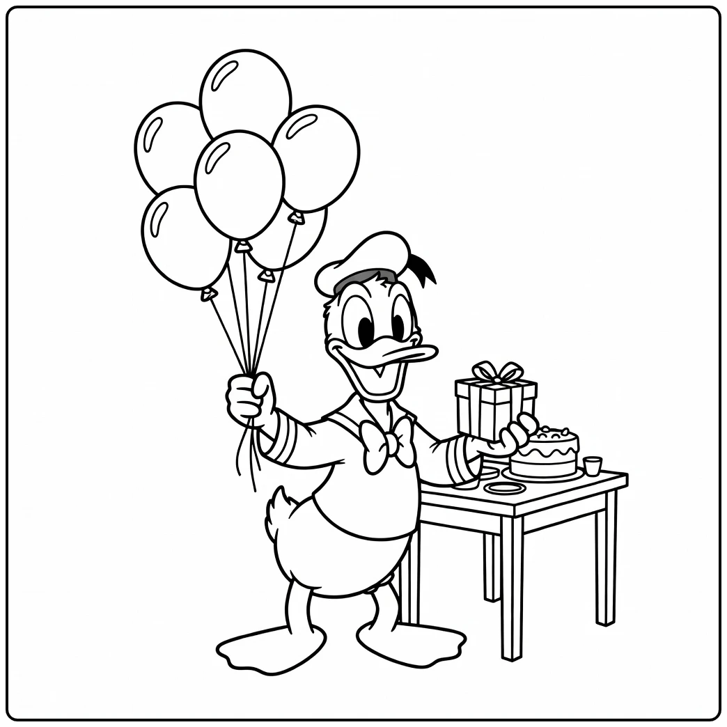 Donald Duck viert feest: kleurplaat donald duck verjaardag!
