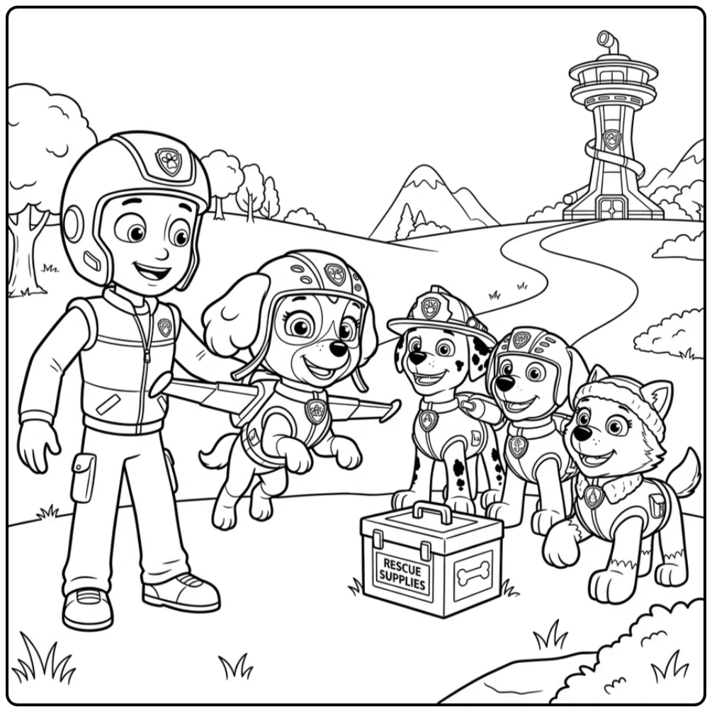 skye paw patrol kleurplaat: Skye landt bij Ryder na missie.