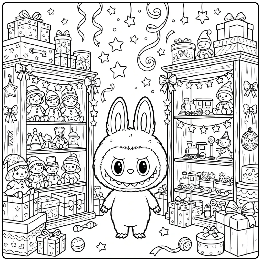 Uitdagende labubu kleurplaat moeilijk vol speelgoed.